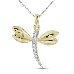 0.03 CTW Diamond Dragonfly Winged Bug Insect Charm Pendant 10KT Yellow Gold - REF-7F4N