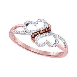 0.15 CTW Red Color Diamond Double Heart Love Ring 10KT Rose Gold - REF-18N2F