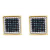 Image 1 : 0.33 CTW Mens Blue Color Diamond Square Cluster Earrings 10KT Yellow Gold - REF-18X2Y