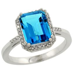 Natural 2.63 ctw Swiss-blue-topaz & Diamond Engagement Ring 14K White Gold - REF-42X8A