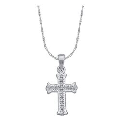 0.08 CTW Diamond Small Scalloped Cross Pendant 10KT White Gold - REF-6N2F