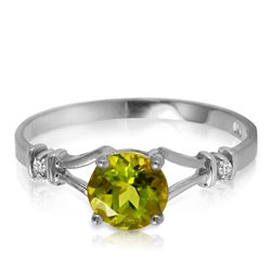 Genuine 0.87 ctw Peridot & Diamond Ring Jewelry 14KT White Gold - REF-28X2M