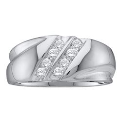 0.25 CTW Mens Diamond 2-Row Wedding Ring 10KT White Gold - REF-30F2N