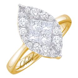 0.53 CTW Princess Diamond Soleil Cluster Bridal Engagement Ring 14KT Yellow Gold - REF-52W4K