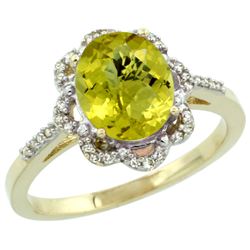 Natural 1.85 ctw Lemon-quartz & Diamond Engagement Ring 10K Yellow Gold - REF-28X4A