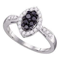 0.56 CTW Black Color Diamond Oval Cluster Ring 10KT White Gold - REF-30K2W