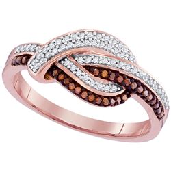 0.25 CTW Red Color Diamond Knot Fashion Ring 10KT Rose Gold - REF-28X4Y