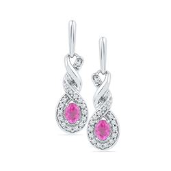 0.60 CTW Oval Created Pink Sapphire Dangle Earrings 10KT White Gold - REF-22Y4X