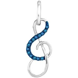 0.10 CTW Blue Color Diamond Treble Clef Music Pendant 10KT White Gold - REF-8H2M