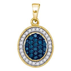 0.35 CTW Blue Color Diamond Oval Cluster Pendant 10KT Yellow Gold - REF-19F4N