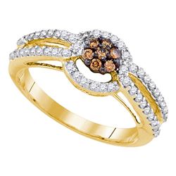 0.50 CTW Brown Color Diamond Cluster Bridal Engagement Ring 10KT Yellow Gold - REF-40F4N