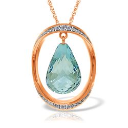 Genuine 11.60 ctw Blue Topaz & Diamond Necklace Jewelry 14KT Rose Gold - REF-112A2K