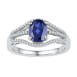 1.8 CTW Oval Created Blue Sapphire Solitaire Diamond Ring 10KT White Gold - REF-25M4H