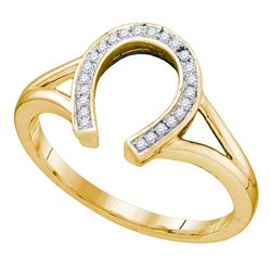 0.07 CTW Diamond Horseshoe Lucky Ring 10KT Yellow Gold - REF-14N9F