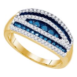 0.70 CTW Blue Color Diamond Cocktail Ring 10KT Yellow Gold - REF-44M9H