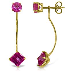 Genuine 4.15 ctw Pink Topaz Earrings Jewelry 14KT Yellow Gold - REF-32N8R