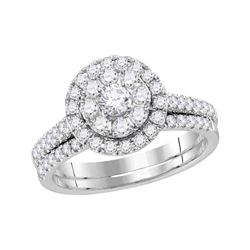 0.99 CTW Diamond Halo Bridal Engagement Ring 14KT White Gold - REF-97Y4X