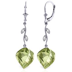 Genuine 26.02 ctw Green Amethyst & Diamond Earrings Jewelry 14KT White Gold - REF-65R8P