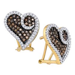 1.04 CTW Brown Color Diamond Heart Earrings 10KT Yellow Gold - REF-52M4H