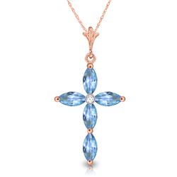 Genuine 1.10 ctw Blue Topaz & Diamond Necklace Jewelry 14KT Rose Gold - REF-30R3P