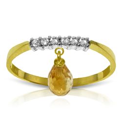 Genuine 1.45 ctw Citrine & Diamond Ring Jewelry 14KT Yellow Gold - REF-34T3A