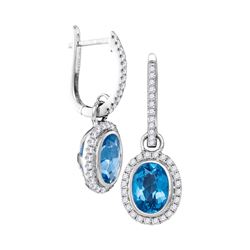 3.13 CTW Natural Blue Topaz Diamond Oval Dangle Earrings 14KT White Gold - REF-104N9F