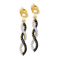 0.15 CTW Black Color Diamond Infinity Dangle Screwback Earrings 10KT Yellow Gold - REF-18X2Y