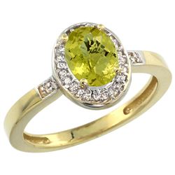 Natural 1.08 ctw Lemon-quartz & Diamond Engagement Ring 14K Yellow Gold - REF-30R9Z