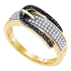 0.25 CTW Black Color Diamond Belt Buckle Ring 10KT Yellow Gold - REF-34K4W