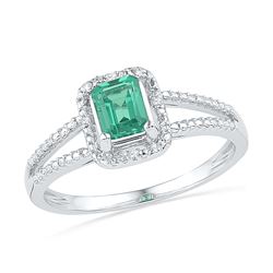 1.51 CTW Created Emerald Solitaire Diamond Split-shank Ring 10KT White Gold - REF-13W4K