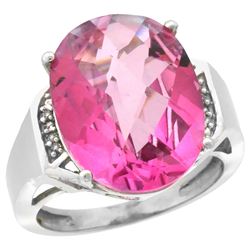 Natural 11.02 ctw Pink-topaz & Diamond Engagement Ring 14K White Gold - REF-65Z8Y