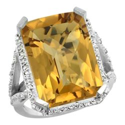 Natural 13.72 ctw Whisky-quartz & Diamond Engagement Ring 14K White Gold - REF-73Z9Y