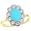 Image 1 : Natural 2.34 ctw Turquoise & Diamond Engagement Ring 14K Yellow Gold - REF-84F2N