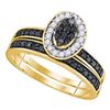 Image 1 : 0.50 CTW Black Color Diamond Cluster Bridal Ring 10KT Yellow Gold - REF-25H4M