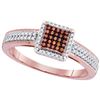 Image 1 : 0.26 CTW Red Color Diamond Square Cluster Ring 10KT Rose Gold - REF-30W2K