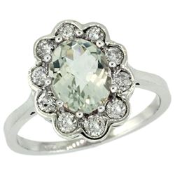 Natural 2.34 ctw Green-amethyst & Diamond Engagement Ring 14K White Gold - REF-81H4W