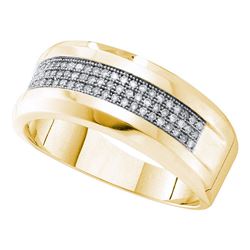 0.25 CTW Mens Pave-set Diamond Wedding Ring 10KT Yellow Gold - REF-37X5Y