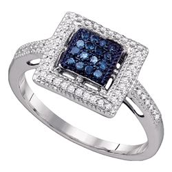 0.25 CTW Blue Color Diamond Cluster Ring 10KT White Gold - REF-25N4F