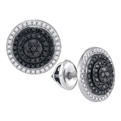 0.55 CTW Black Color Diamond Circle Layered Cluster Earrings 10KT White Gold - REF-32Y9X