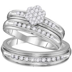 0.50 CTW His & Hers Diamond Cluster Matching Bridal Ring 10KT White Gold - REF-64W4K