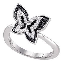 0.35 CTW Black Color Pave-set Diamond Butterfly Bug Ring 10KT White Gold - REF-32H9M