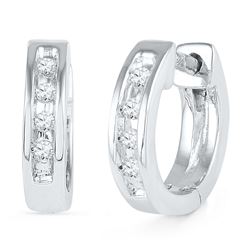 0.06 CTW Diamond Single Row Huggie Earrings 10KT White Gold - REF-10X5Y