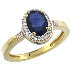 Natural 1.08 ctw Blue-sapphire & Diamond Engagement Ring 10K Yellow Gold - REF-28Z5Y