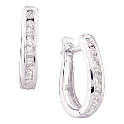 0.25 CTW Diamond Single Row Oblong Hoop Earrings 14KT White Gold - REF-26N9F