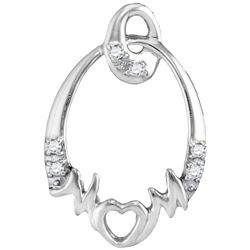 0.03 CTW Diamond Mom Mother Oval Heart Pendant 14KT White Gold - REF-8X9Y