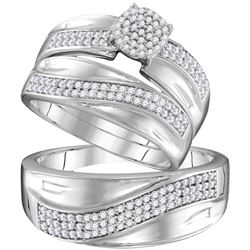 0.55 CTW His & Hers Diamond Cluster Matching Bridal Ring 10KT White Gold - REF-59W9K