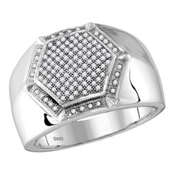 0.40 CTW Mens Diamond Hexagon Cluster Ring 10KT White Gold - REF-44K9W