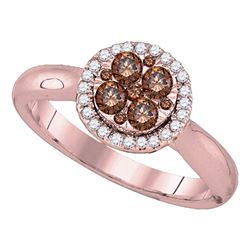 0.46 CTW Brown Diamond Cluster Halo Bridal Engagement Ring 14KT Rose Gold - REF-59K9W