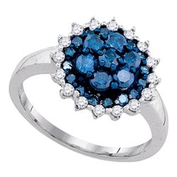 1.06 CTW Blue Color Diamond Flower Cluster Ring 10KT White Gold - REF-47K9W