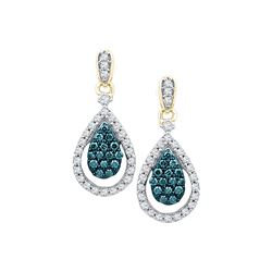 0.63 CTW Blue Color Diamond Teardrop Dangle Earrings 10KT Yellow Gold - REF-52M4H